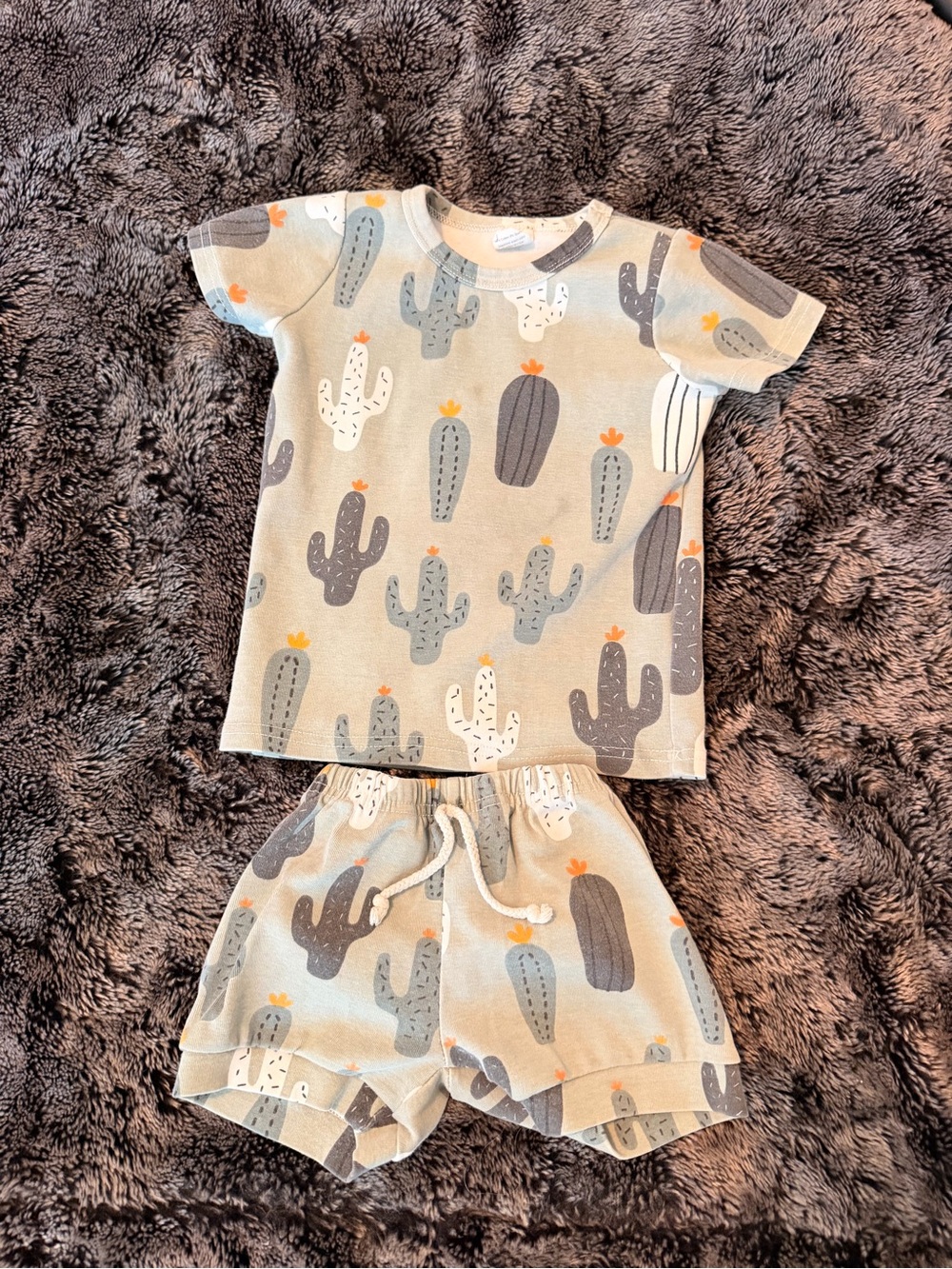 Kids Cactus Print  Set - Sage Green